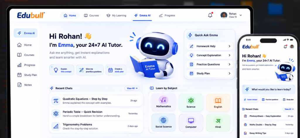 Edubull Emma AI 24x7 Student Tutor Dashboard