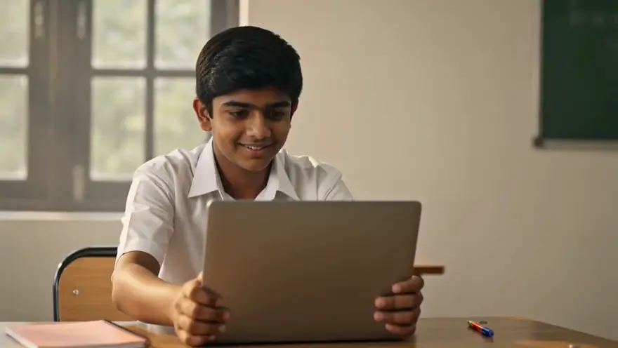A student working through a lesson on a laptop